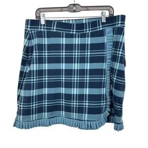 Spartina 449 Blue Plaid Ruffle Trim Golf Skort XL Summer Travel Comfort NWT